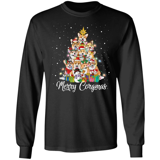 Merry Corgmas Corgi Christmas Tree Fairy Lights Dog Lover Long Sleeve T Shirt Mike Midwestgay